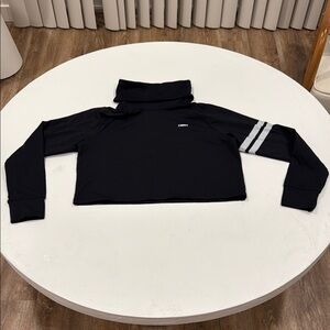 Black Cropped Turtleneck Sweatshirt with Stripes